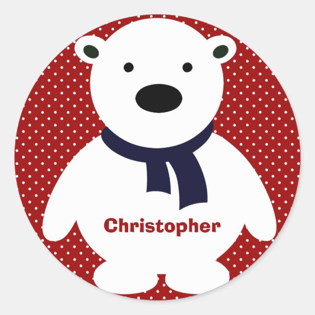 Niedlicher Polarbär, RW&B, Name hinzufügen Runder Aufkleber (Vorderseite)