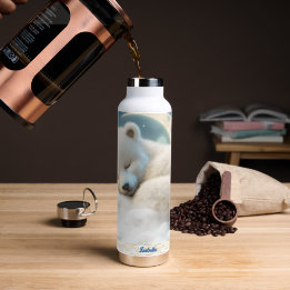 Niedlicher Polarbär Schlafmond Wolken Kinder Name Trinkflasche