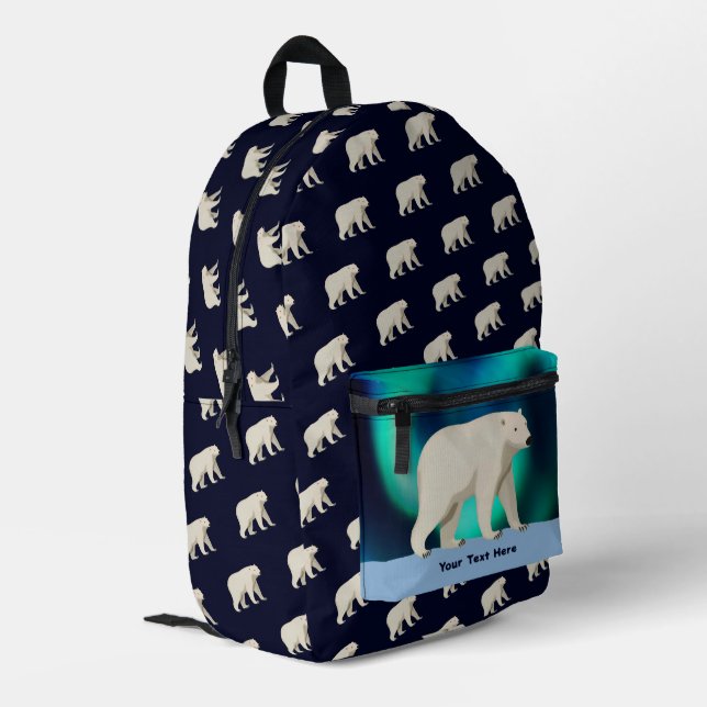 Niedlicher Polarbär und Nordlichter Bedruckter Rucksack (Rückseitige Ecke links)