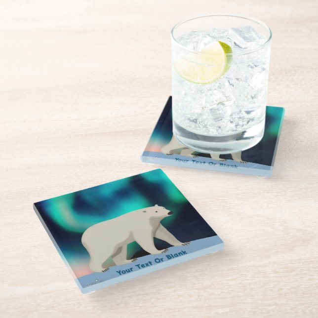 Niedlicher Polarbär und Nordlichter Glasuntersetzer (Schrägansicht)