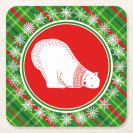 Niedlicher Polarbär Weihnachtsgrün Kariert Rechteckiger Pappuntersetzer