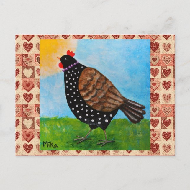 Niedlicher Polka dot Black Chicken Hen Country Far Postkarte (Vorderseite)