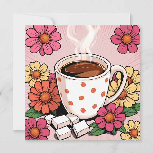 Niedlicher Polka Dot Kaffee Cup und Blume Leere (Vorderseite)
