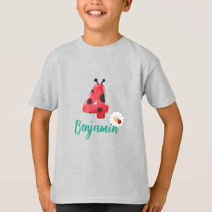 Niedlicher Polka dot Ladybug 4. Geburtstag Party T-Shirt