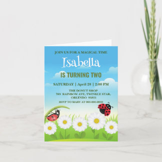 Niedlicher Polka dot Ladybug Daisy Blume Geburtsta Einladung