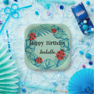 Niedlicher Polka dot Ladybug Jungle Verließ Geburt Pappteller