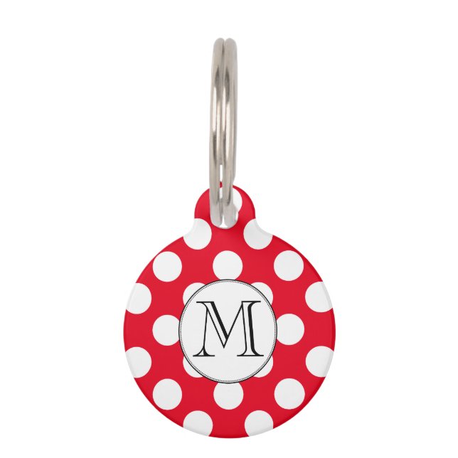 Niedlicher Polka Dot Monogramm benutzerdefinierter Tiermarke (Vorderseite)