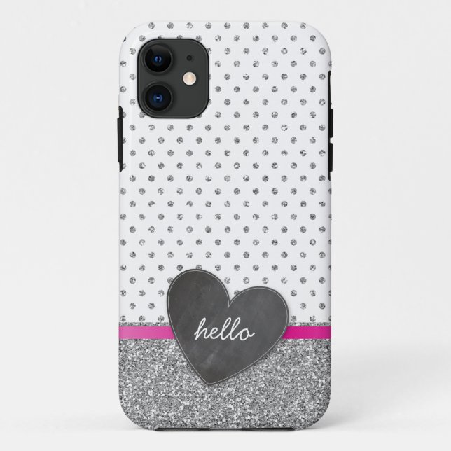 NIEDLICHER Polka Dotchalkboard Glitzer silber Case-Mate iPhone Hülle (Rückseite)