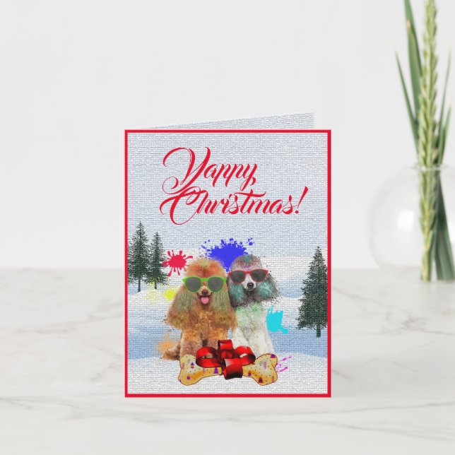 Niedlicher Poodle Dog Weihnachtskarte Karte (Vorderseite)