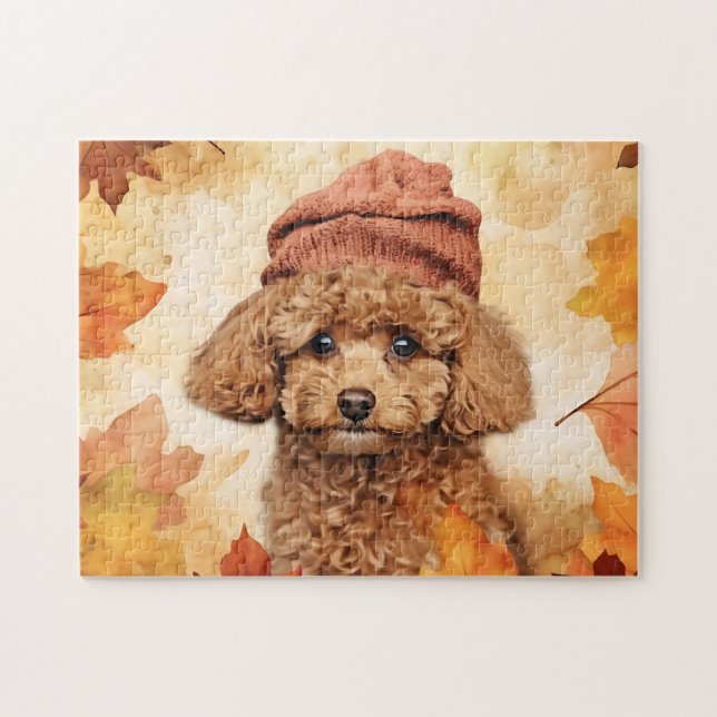 Niedlicher Poodle Hund/Herbst/Herbst (Horizontal)