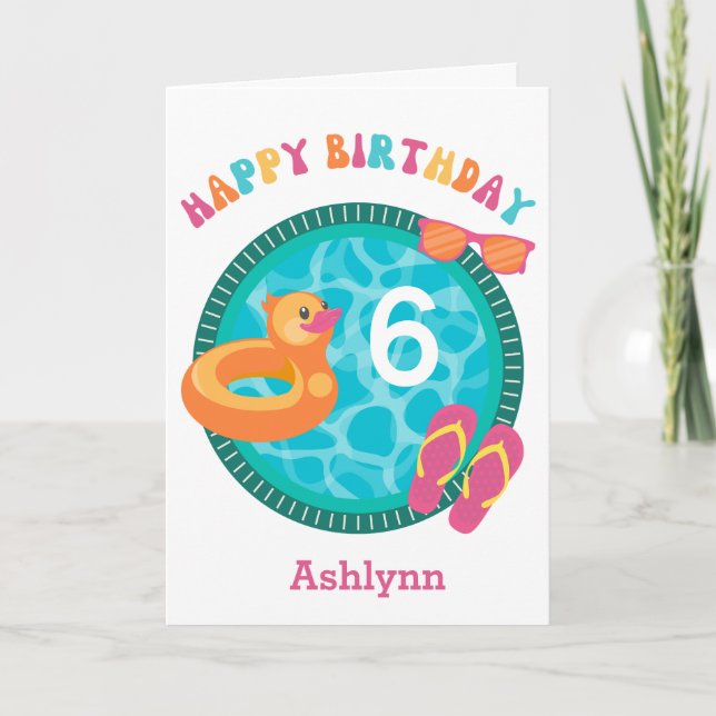 Niedlicher Pool Sommer 6. Geburtstag Karte (Vorderseite)