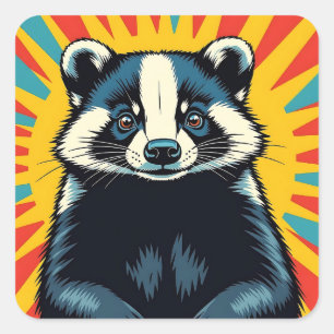 Niedlicher Pop Art Badger Quadratischer Aufkleber