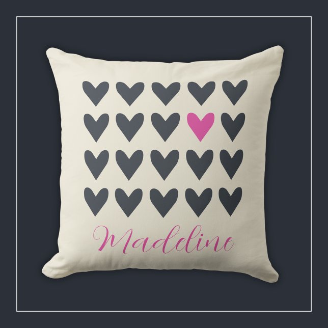Niedlicher Pop Art Hearts in Mod, dunkelgrau und H Kissen (Von Creator hochgeladen)