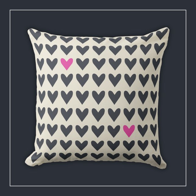 Niedlicher Pop Art Hearts in Mod, dunkelgrau und H Kissen (Von Creator hochgeladen)