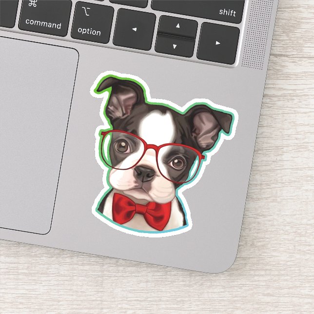 Niedlicher Pop Art Hipster Boston Terrier Aufkleber (Detail)