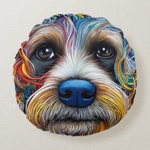 Niedlicher Pop Art Terrier Rundes Kissen
