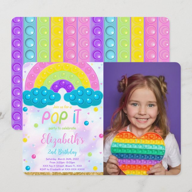 Niedlicher Pop es Geburtstag Foto Einladung (Vorne/Hinten)
