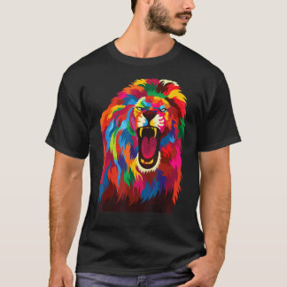 Niedlicher Pop mit farbenfrohen Löwenkopf Geometri T-Shirt