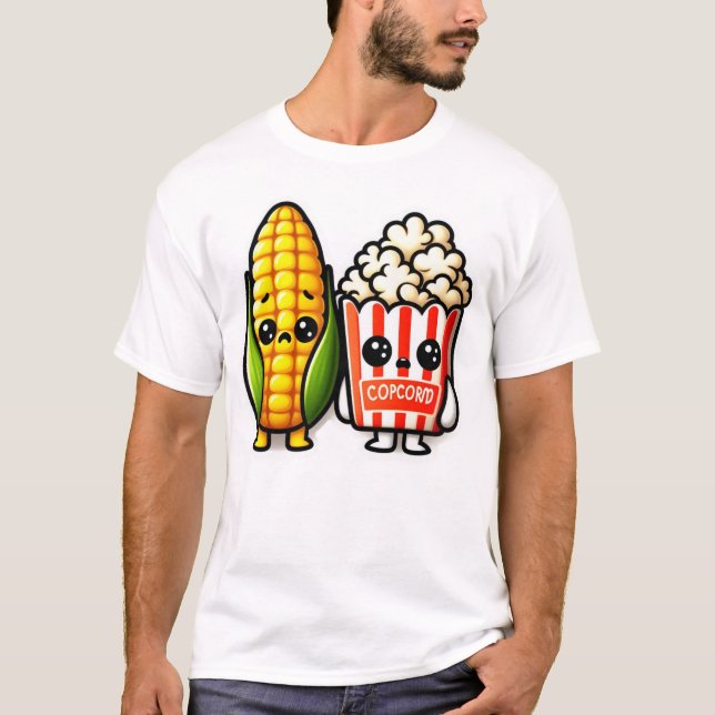 Niedlicher Popcorn mit Mais T-Shirt (Vorderseite)