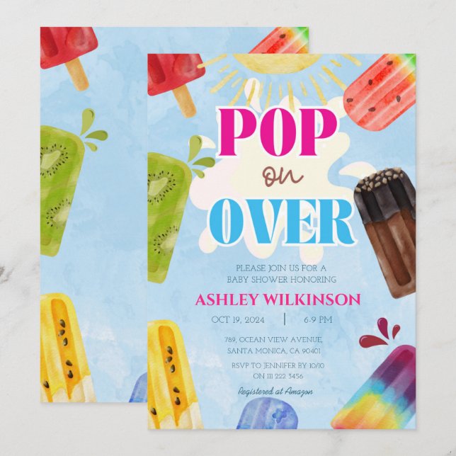 Niedlicher Popsikel-Pop über Sommer Babydusche Einladung (Vorne/Hinten)