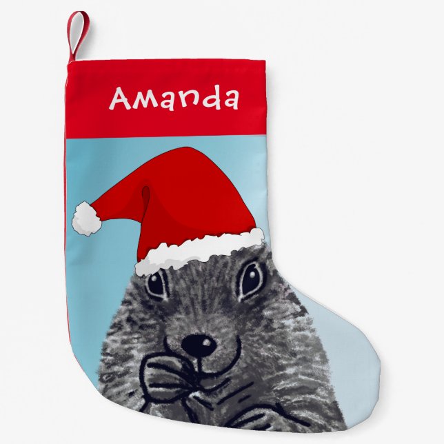 Niedlicher Präriehund mit Santa Clause hat Kinder Kleiner Weihnachtsstrumpf (Vorderseite)
