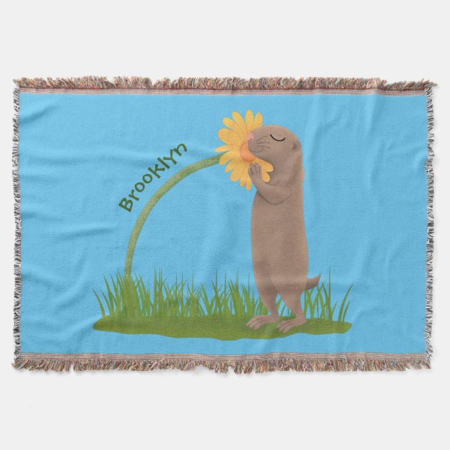 Niedlicher Präriehund schnüffelt Blume Cartoon Decke (Vorderseite)