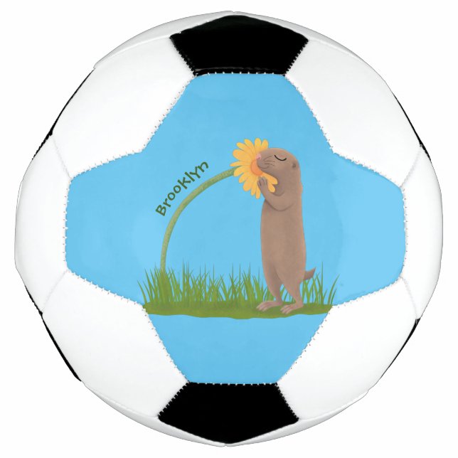 Niedlicher Präriehund schnüffelt Blume Cartoon Fußball (Vorderseite)