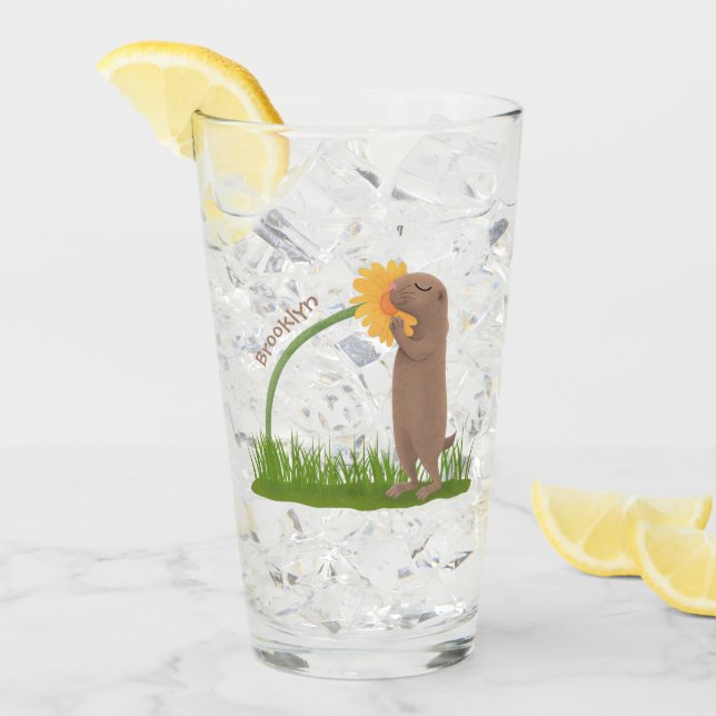 Niedlicher Präriehund schnüffelt Blume Cartoon Glas (Vorderseite Ice)