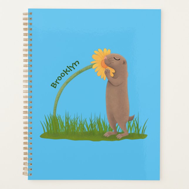 Niedlicher Präriehund schnüffelt Blume Cartoon Planer (Vorderseite)