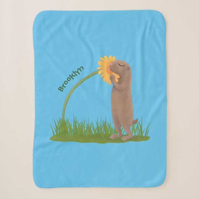 Niedlicher Präriehund schnüffelt Blume Cartoon Sherpadecke (Vorderseite)