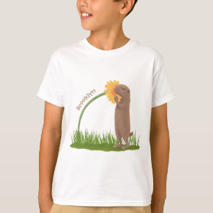 Niedlicher Präriehund schnüffelt Blume Cartoon T-Shirt