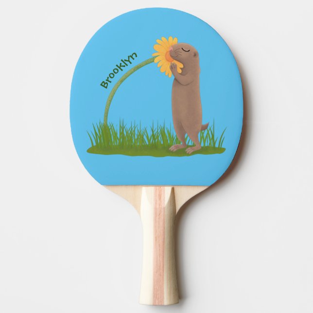 Niedlicher Präriehund schnüffelt Blume Cartoon Tischtennis Schläger (Vorderseite)