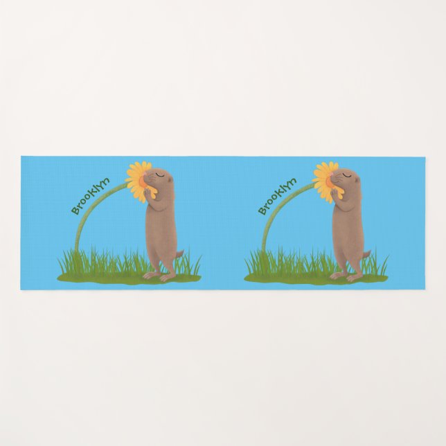 Niedlicher Präriehund schnüffelt Blume Cartoon Yogamatte (Vorderseite (Horizontal))