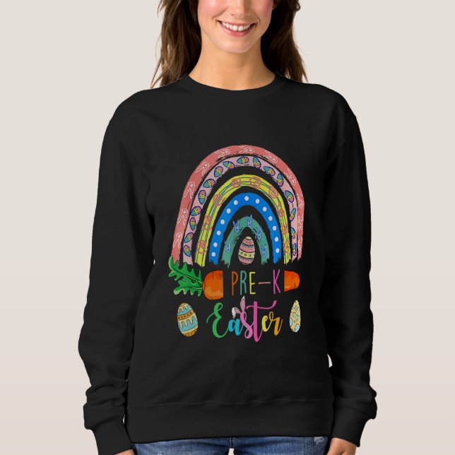Niedlicher Pre K Grade Bunnies Eggs Boho Rainbow H Sweatshirt (Vorderseite)