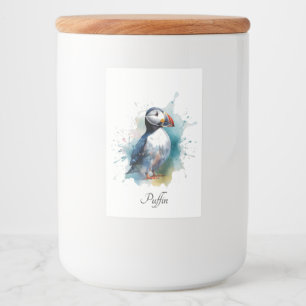 Niedlicher Puffsack in blauem Wasser Lebensmitteletikett