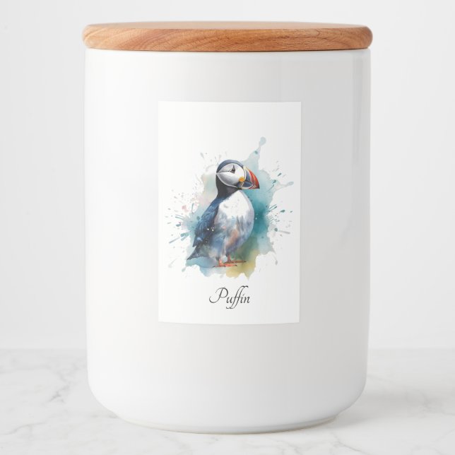 Niedlicher Puffsack in blauem Wasser Lebensmitteletikett (Vorderseite)