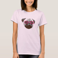 Niedlicher Pug-Hipster mit rosa Brille