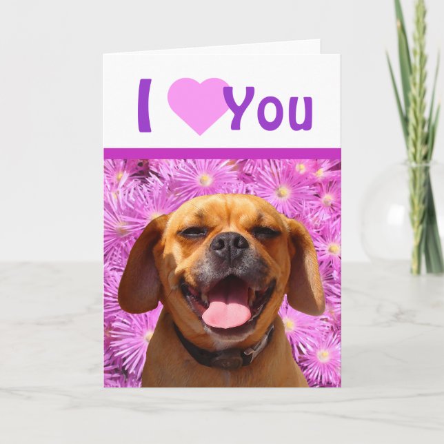 Niedlicher Puggle Valentine Feiertagskarte (Vorderseite)