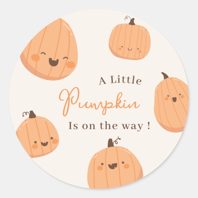 Niedlicher Pumpkin Fall Gender Neutral Baby Dusche Runder Aufkleber (Vorderseite)