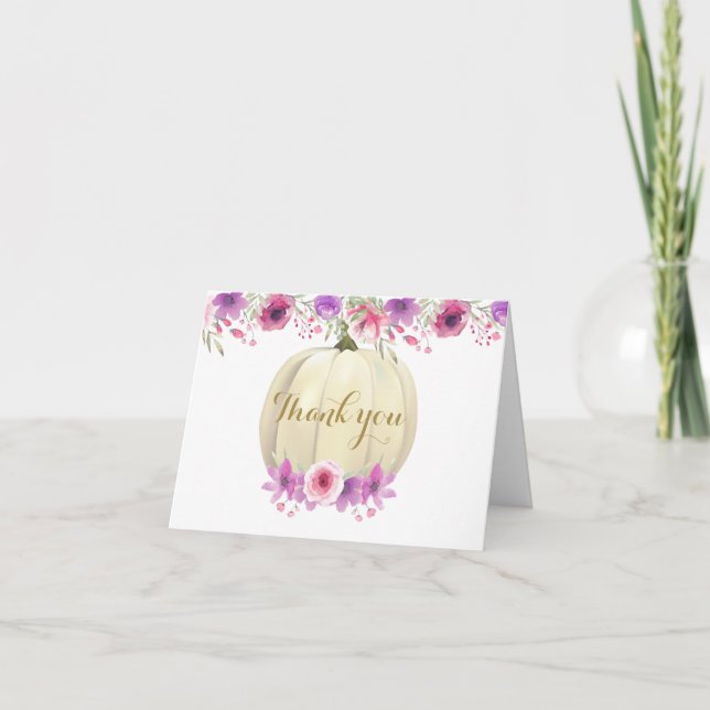 Niedlicher Pumpkin Floral Pink Fall Danke Karte (Vorderseite)