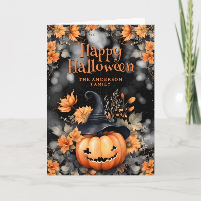 Niedlicher Pumpkin Ghost Floral Foto Happy Hallowe Karte (Vorderseite)