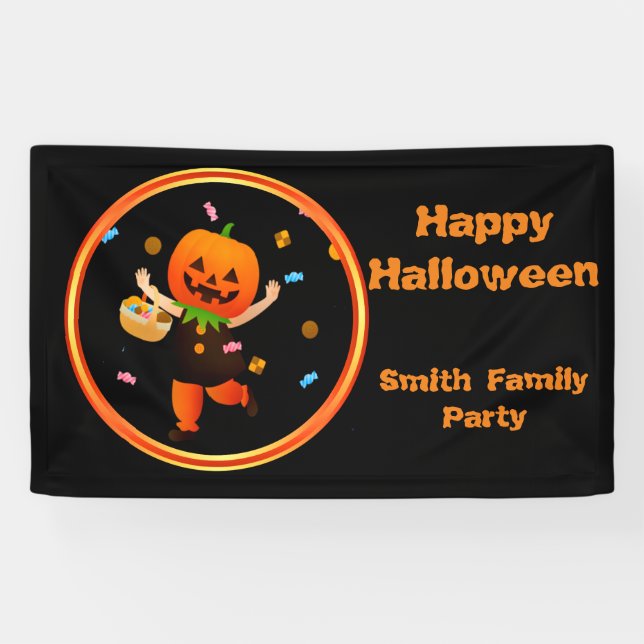 Niedlicher Pumpkin Head Trick oder Treater Hallowe Banner (Horizontal)