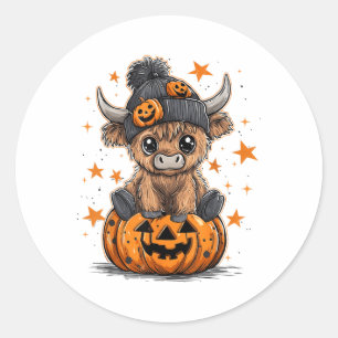 Niedlicher Pumpkin Highland Kuh Halloween Kuh Love Runder Aufkleber