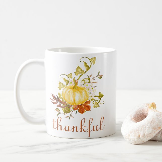 Niedlicher Pumpkin Twitter Wasserfarbe Erntedank Kaffeetasse (Mit Donut)