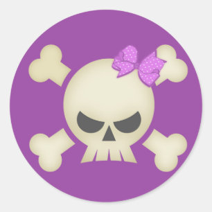 Niedlicher Punk-Skull und Bow-Aufkleber (lila) Runder Aufkleber
