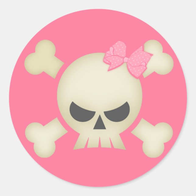 Niedlicher Punk-Skull und Bow-Aufkleber (pink) Runder Aufkleber (Vorderseite)