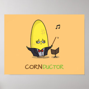 Niedlicher Punny Cartoon-Mais-Leiter Poster
