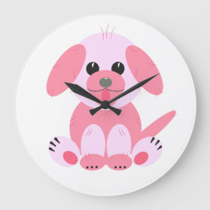 Niedlicher Puppy Dog Pink Cartoon Girl Große Wanduhr