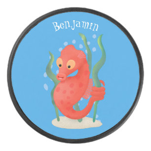 Niedlicher Pygmäen-Seepferd-Cartoon Eishockey Puck
