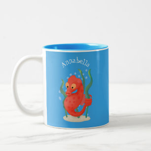 Niedlicher Pygmäen-Seepferd-Cartoon Zweifarbige Tasse
